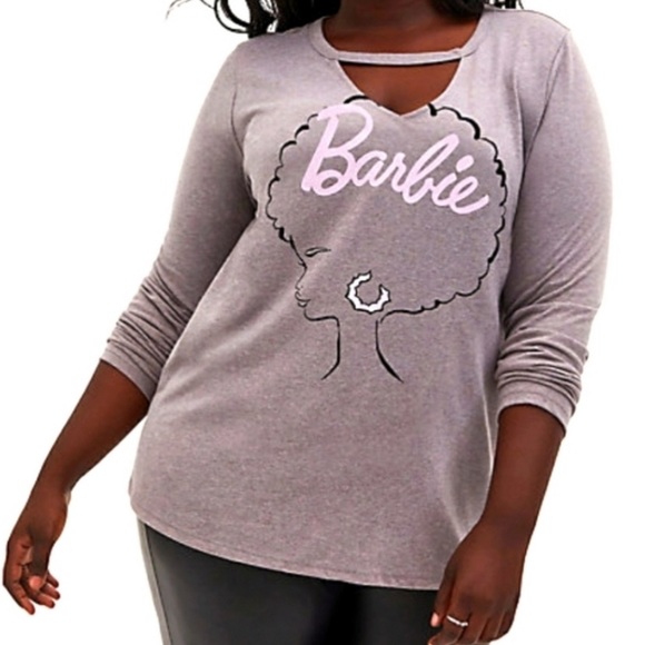 torrid Tops - Torrid Barbie Collab Gray Print T Shirt Top 1 1X